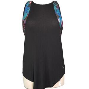 XS Victoria's Secret PINK Super Soft Black Tank With Colorful Teal Leaves